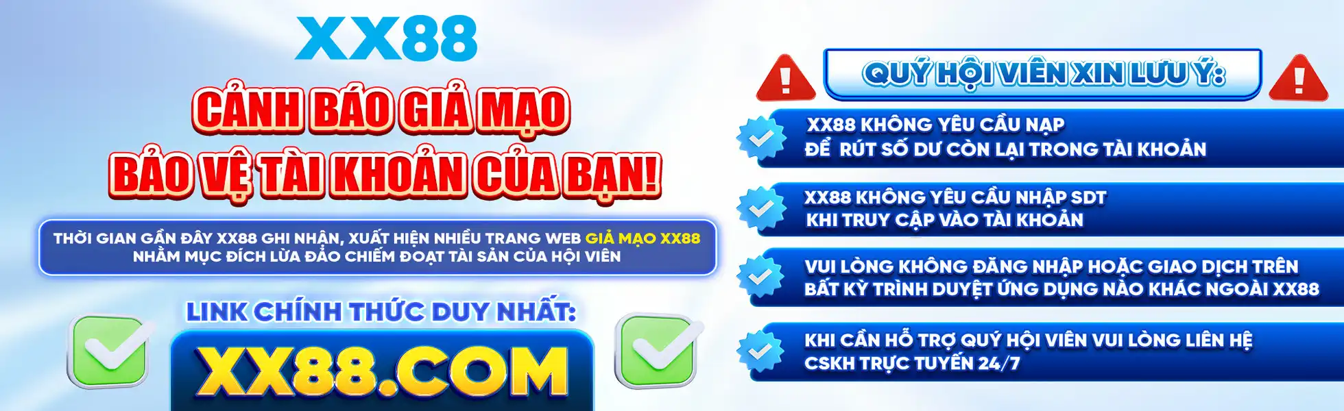 XX88 Cảnh báo giả mạo